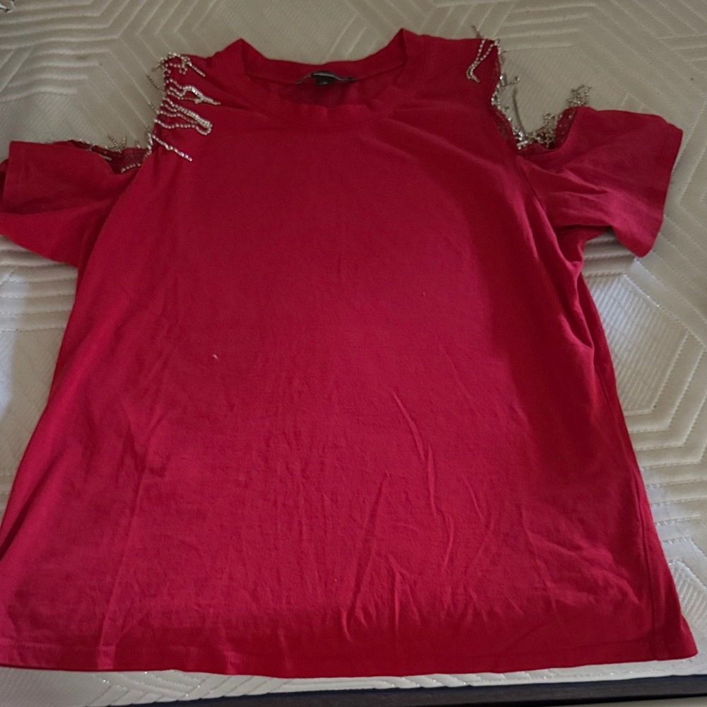 INC International Concepts Red Chain Embellished Top